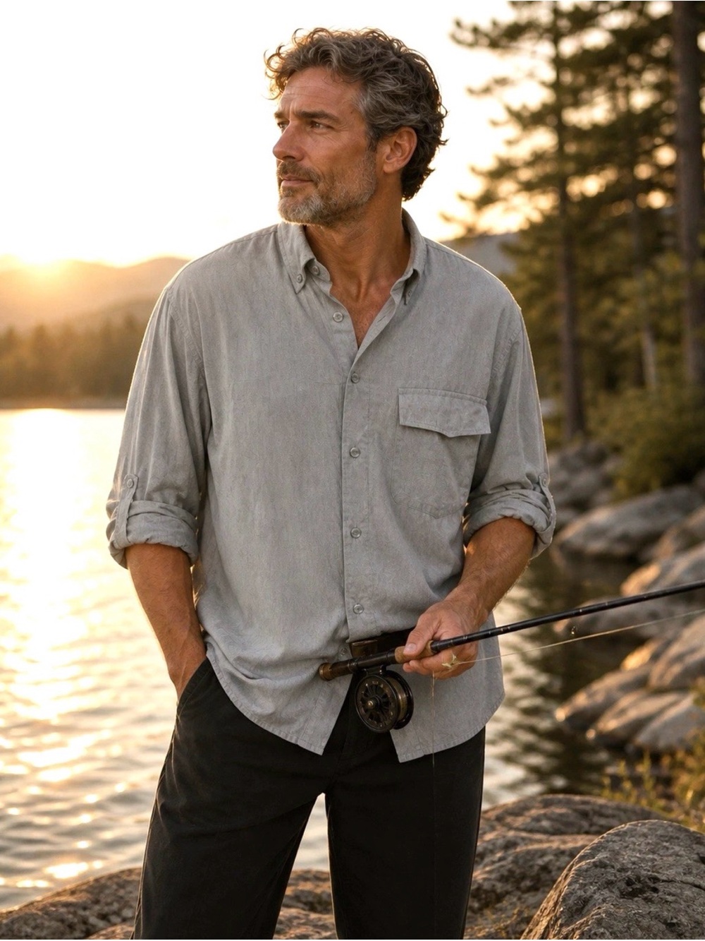 Duluth Trading Vented Fishing Shirt XL Gray Roll Tab Sleeve Lake Life Utility